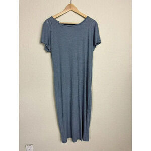 Everly T Shirt Dress Size Large Long Striped Blue White Textured Short Sleeves
